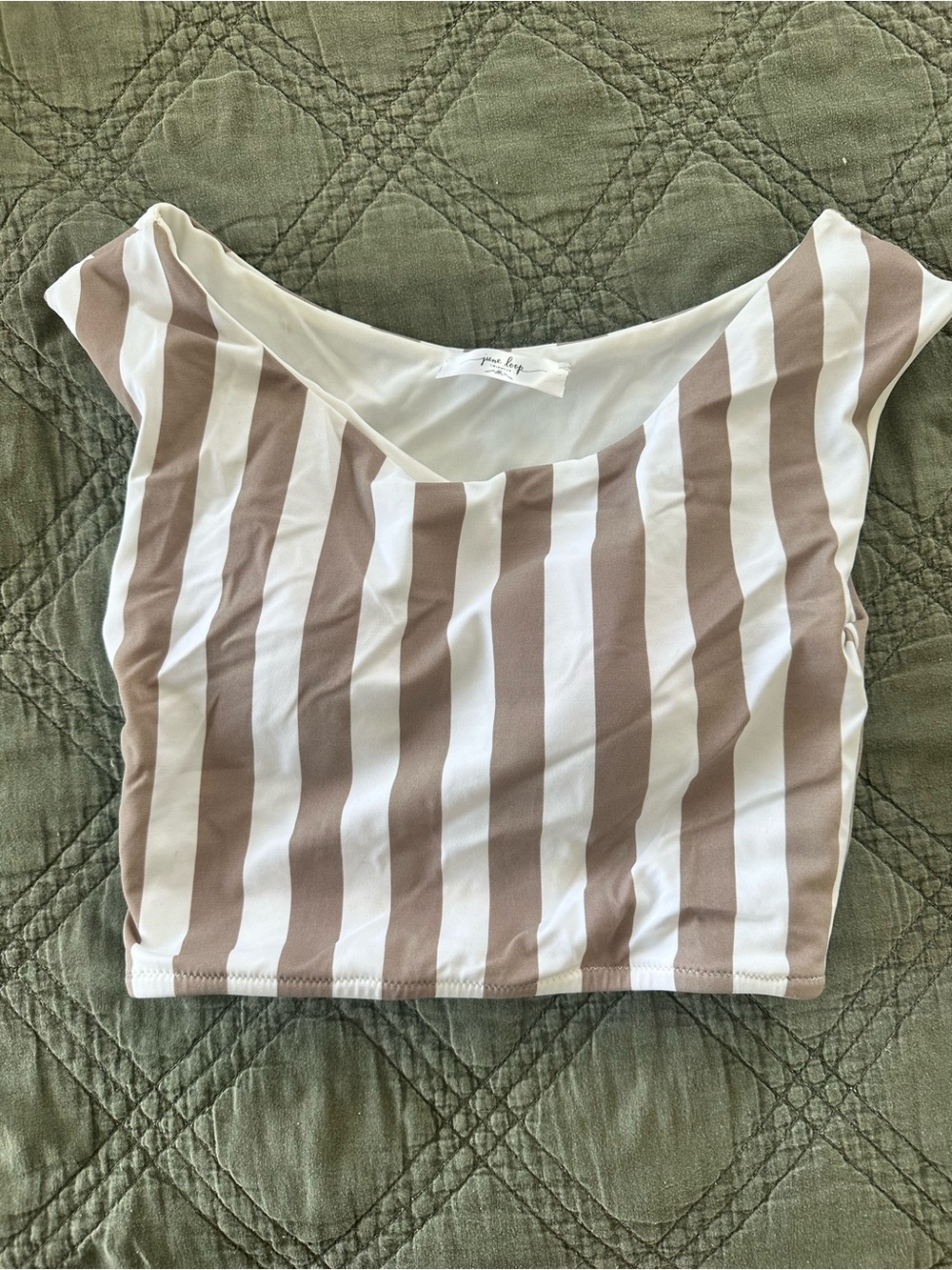 June Loop Women's Cream and Tan Striped Swim Crop Top